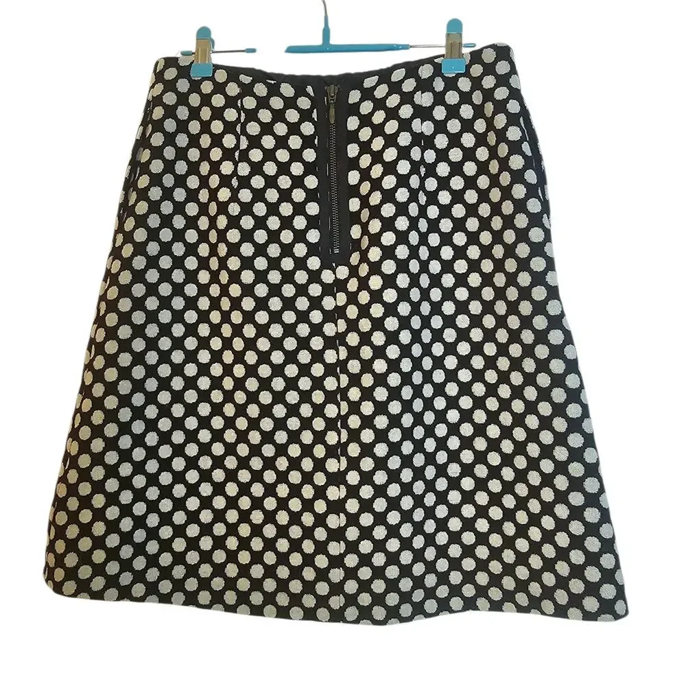 Boden Black & White Polka Dot Preppy Dark Academia Wool Blend A-Line Skirt